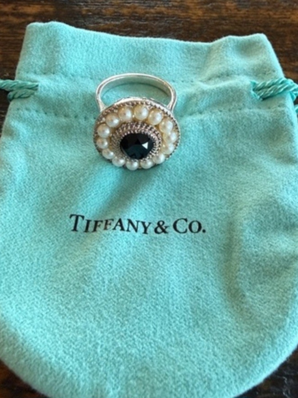 Tiffany & Co. Ziegfeld Pearl & Onyx Size 9 Ring